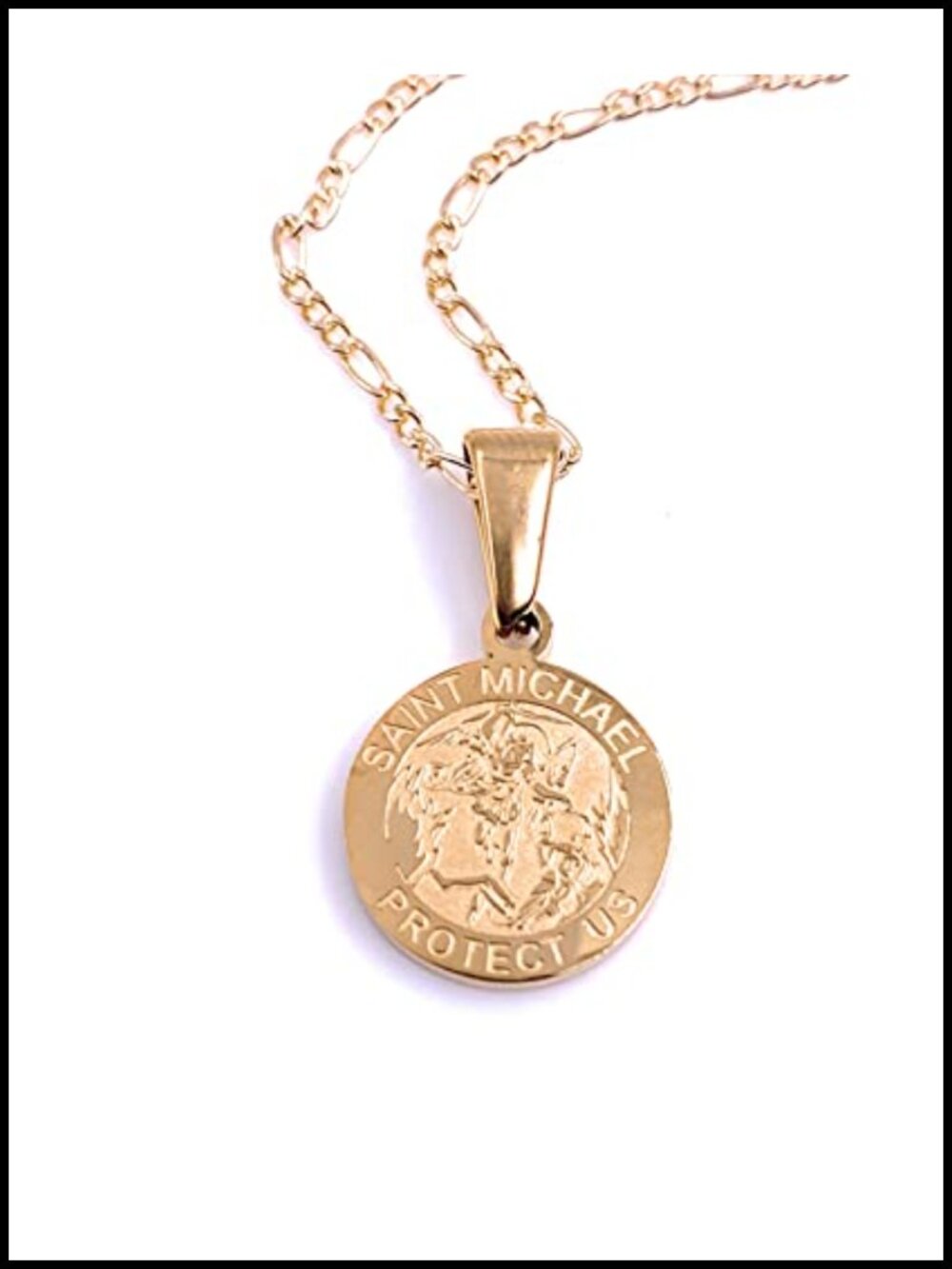St Michael Archangel Pendant Necklace 18K Gold Plated Stainless Steel Cuban